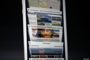 The scrolling feature on Apple iOS7 Safari web browser is presented during Apple Worldwide Developers Conference (WWDC) 2013 in San Francisco